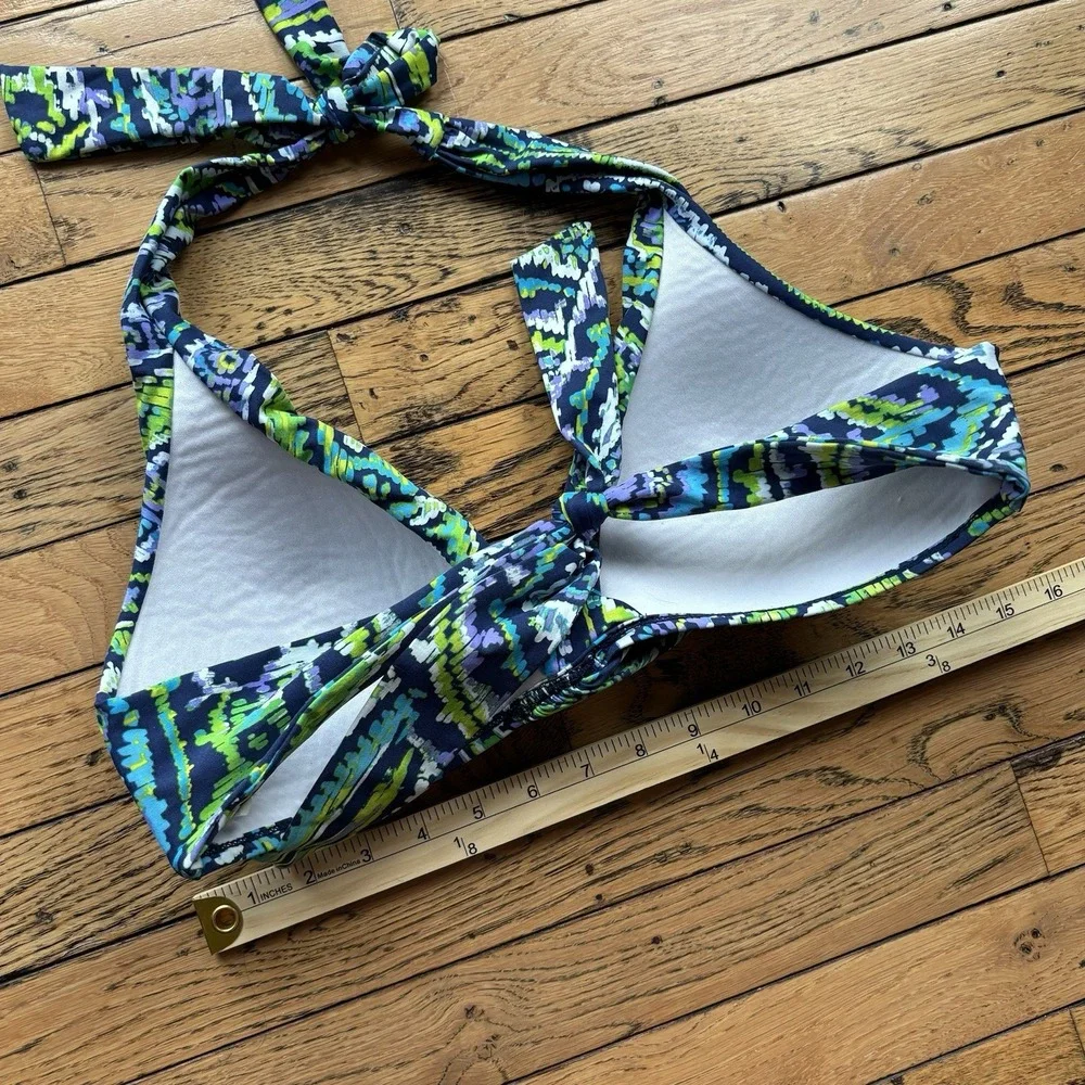 LAUREN‎ RALPH LAUREN PAISLEY TWIST MOLDED CUP HALTER BIKINI TOP sz 8 Blue Green